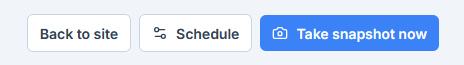 Buttons on the Backups page: Back to site, Schedule and Take snapshot now.
